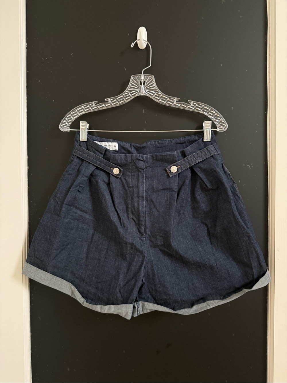 Zara Dark Navy High-Waist Rolled Hem Shorts